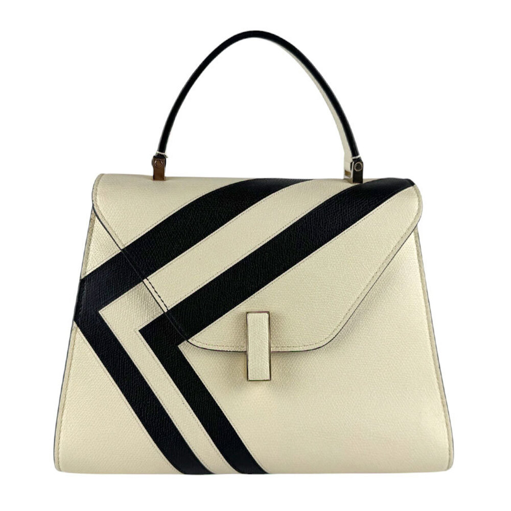 Valextra Iside Leather Handbag/Shoulder Bag in Ivory, Black, and Gold - Women...
